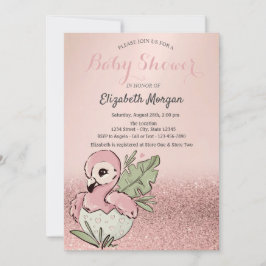 Niedlich Baby Flamingo Rose Gold Glitzer Baby Dusc Einladung