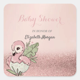 Niedlich Baby Flamingo Rose Gold Glitzer Quadratischer Aufkleber