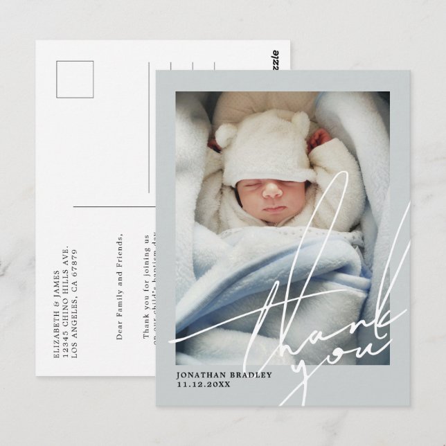 Niedlich Baby Foto Taufe Vielen Dank Postkarte (Vorne/Hinten)