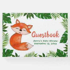 Niedlich Baby Fox | Babydusche | Tropische Blätter Gästebuch