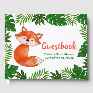 Niedlich Baby Fox | Babydusche | Tropische Blätter Gästebuch