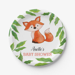 Niedlich Baby Fox   BLÄTTER   Woodland Babydusche Pappteller
