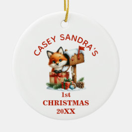 Niedlich Baby Fox Erste Weihnachten Personalisiert Keramik Ornament