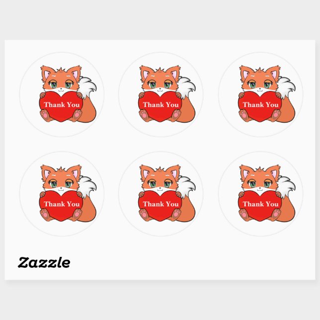 Niedlich Baby Fox mit Herz Danke Runder Aufkleber (Blatt)