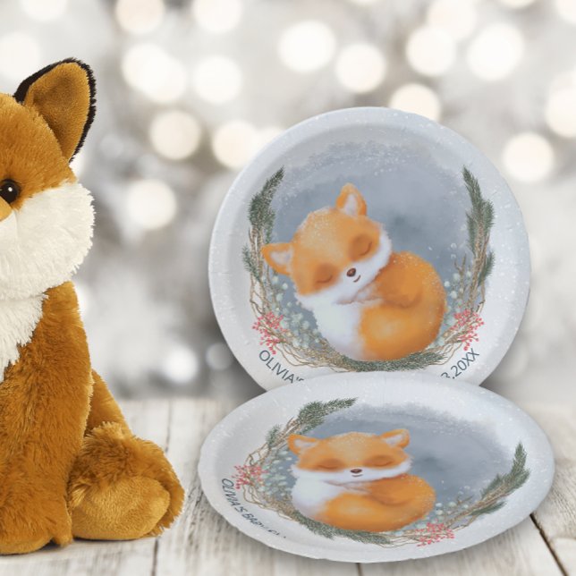 Niedlich Baby Fox Snowly Winter Baby Dusche Pappteller (Von Creator hochgeladen)