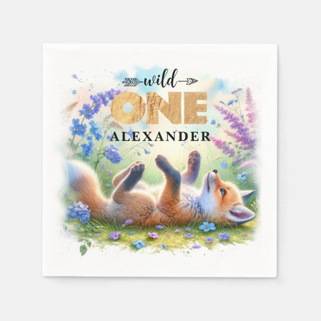 Niedlich Baby Fox Wild One Birthday Paper Napkin Serviette (Vorderseite)