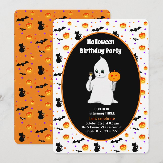 Niedlich Baby Ghost Halloween Geburtstagseinladung Einladung (Vorne/Hinten)