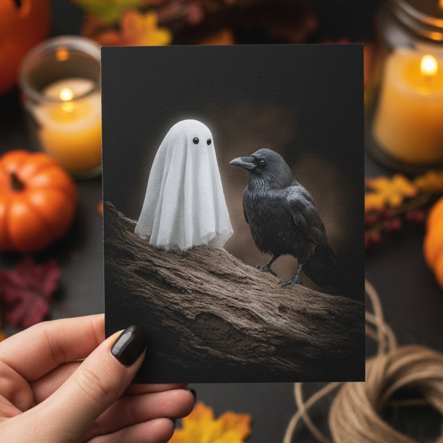 Niedlich Baby Ghost und Raven Halloween Postkarte (Von Creator hochgeladen)