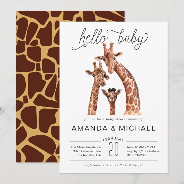 Niedlich Baby Giraffe | Einladung der Babydusche (Vorne/Hinten)