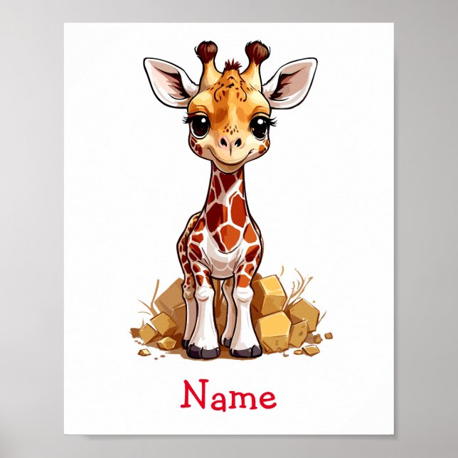 Niedlich Baby Giraffe Individuelle Name Poster (Vorne)