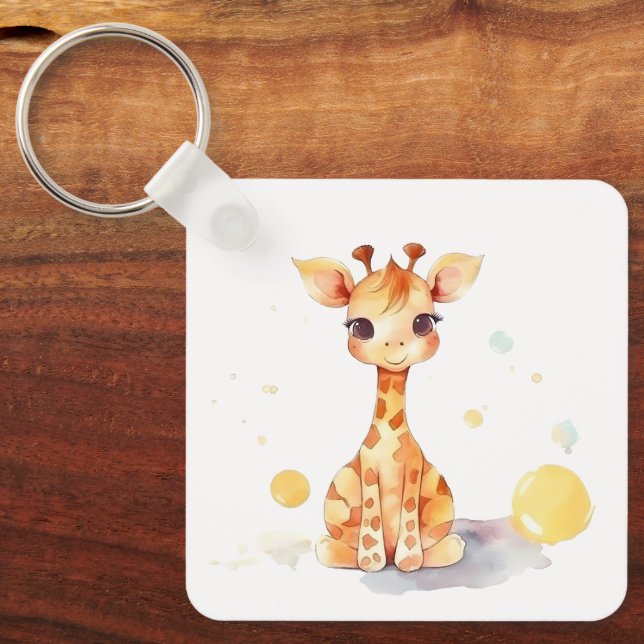 Niedlich Baby Giraffe Square Schlüsselanhänger (Vorderseite)