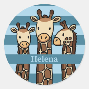 Niedlich Baby Giraffe Trio, Name des Kindes hinzuf Runder Aufkleber