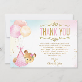 Niedlich Baby Girl Bear Balloons Babydusche Sprink Dankeskarte