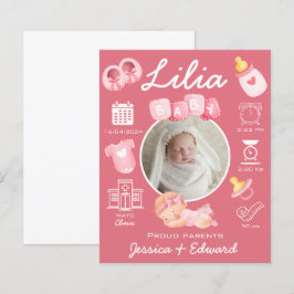 Niedlich Baby Girl Birth Stats Pink Neugeborene Mo