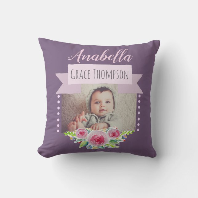 Niedlich Baby Girl Blume Foto Geburtshinweis Kissen (Vorderseite)