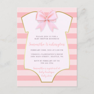 Niedlich Baby Girl Blush Pink Bow & Gold Baby Dusc Einladungspostkarte