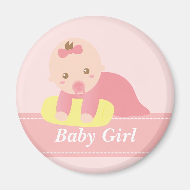 Niedlich Baby Girl Crawling mit Kissen Magnet (Vorne)