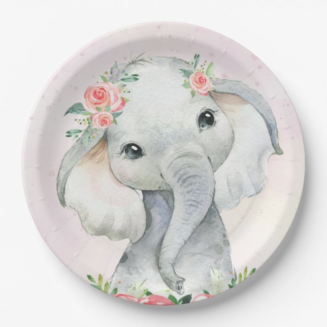 Niedlich Baby Girl Elephant Babyduschplatte Pappteller (Vorderseite)