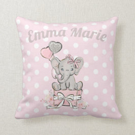 Niedlich Baby Girl Elephant Balloons Pink Silver Kissen