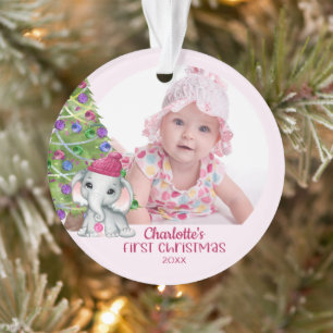 Niedlich Baby Girl Elephant Erstes Foto Rosa Ornament