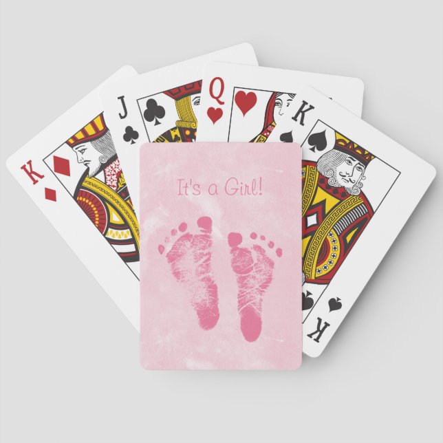 Niedlich Baby Girl Footprints von Birth Ankündigun Spielkarten (Rückseite)