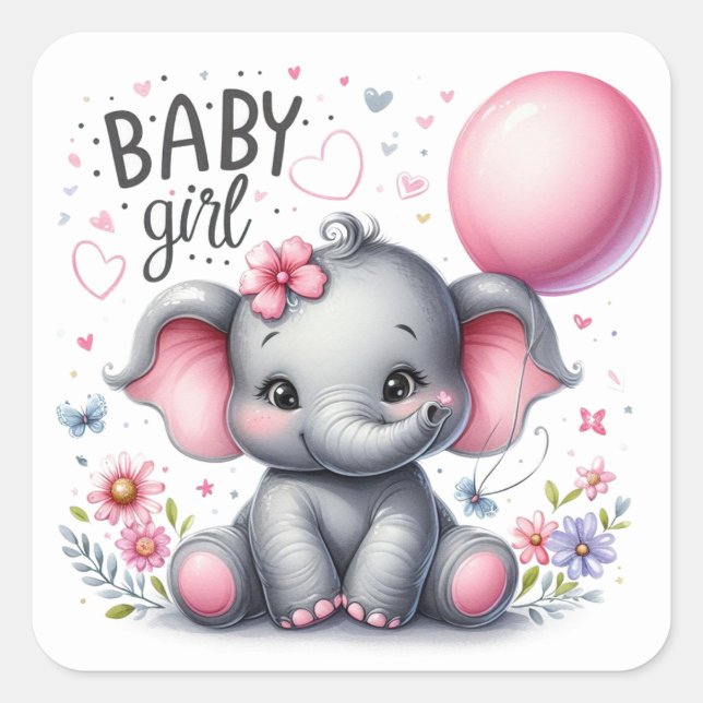 Niedlich Baby Girl mit Balloon Quadratischer Aufkleber (Vorderseite)