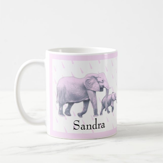 Niedlich Baby Girl pink blau Elephants Babydusche Kaffeetasse (Links)