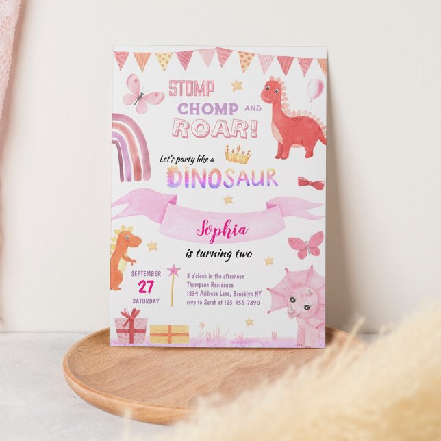 Niedlich Baby Girl Pink Dino Dinosaur Kindergeburt Einladung (Von Creator hochgeladen)