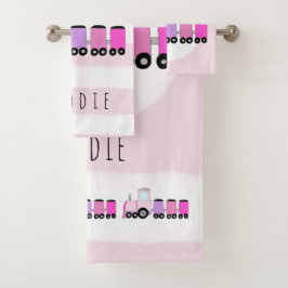 Niedlich Baby Girl Pink Lokomotive Train & Name Badhandtuch Set