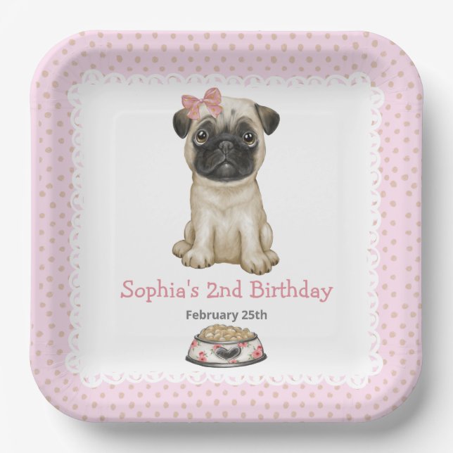 Niedlich Baby Girl Pink Mops Paper Teller (Vorderseite)