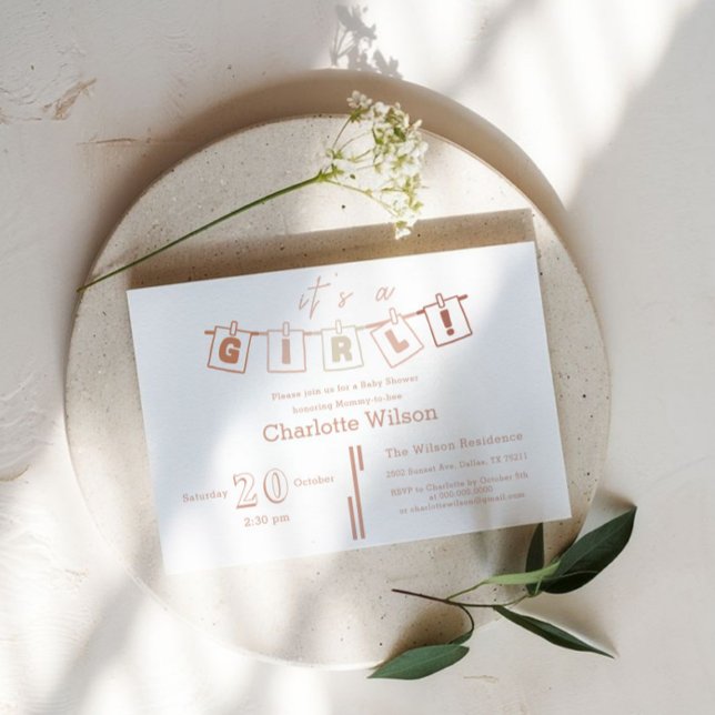 Niedlich Baby Girl Shower Brown Gingham Notedry Einladung (Von Creator hochgeladen)