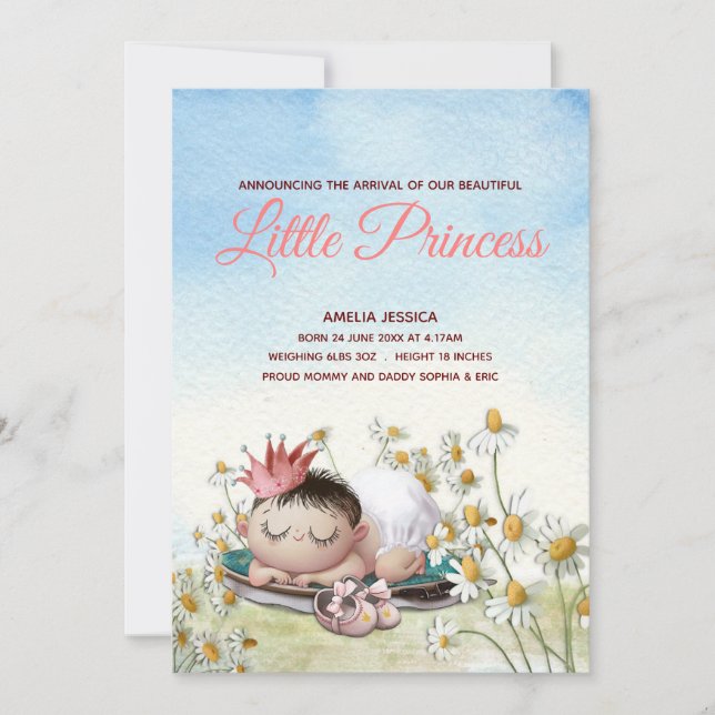 Niedlich Baby Girl Sleeping Princess Announccard Ankündigung (Vorderseite)