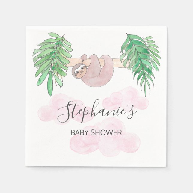 Niedlich Baby Girl Sloth Baby Dusche Serviette (Vorderseite)
