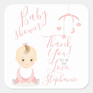 Niedlich Baby Girl und ihre Babydusche Quadratischer Aufkleber