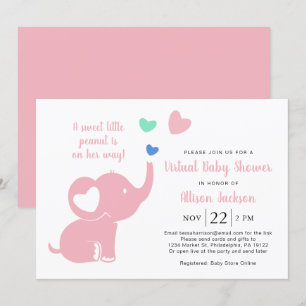Niedlich Baby Girl Virtual Shower Elephant Pink Einladung
