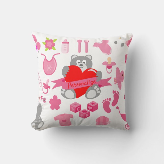 Niedlich Baby Girly Pink Teddy Bär Personalisiert Kissen (Vorderseite)
