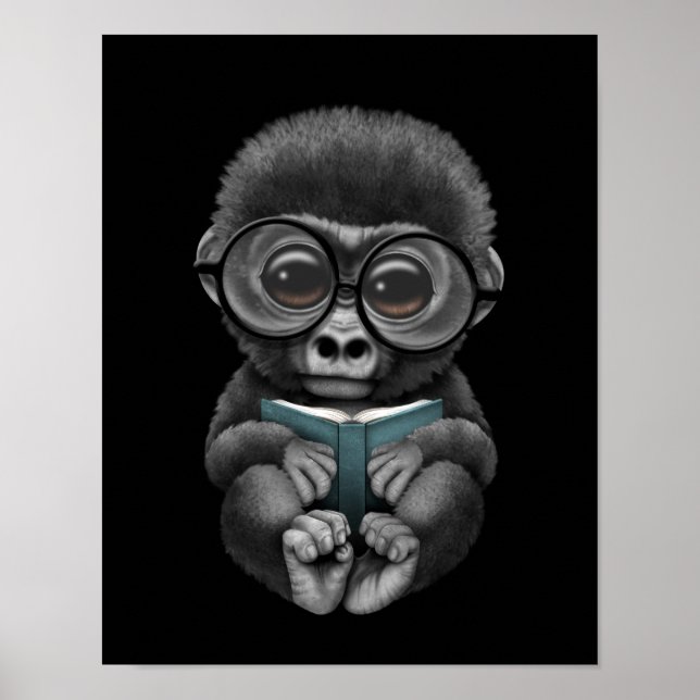 Niedlich Baby Gorilla Lesen eines Buches Poster (Vorne)