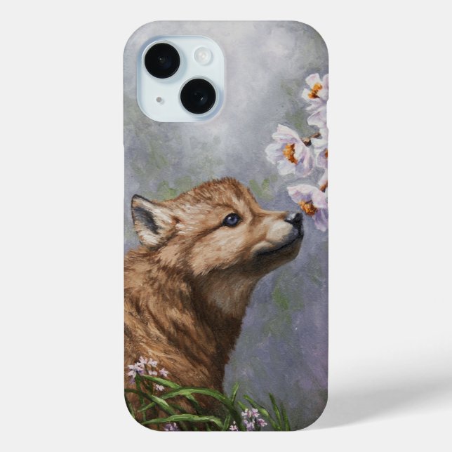 Niedlich Baby Gray Wolf Pup und Blume Case-Mate iPhone Hülle (Rückseite)