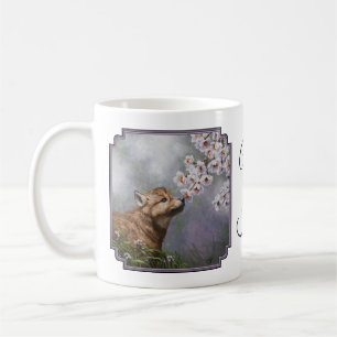 Niedlich Baby Gray Wolf Pup und Blume Kaffeetasse