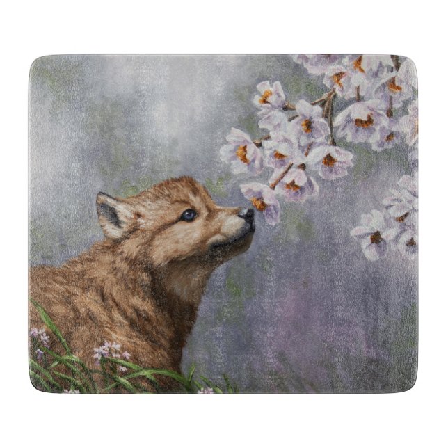 Niedlich Baby Gray Wolf Pup und Blume Schneidebrett (Vorderseite)