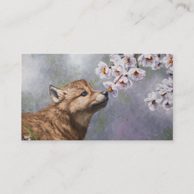 Niedlich Baby Gray Wolf Pup und Blume Visitenkarte (Vorderseite)