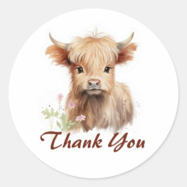 Niedlich Baby Highland Cow Spring Blumen Personali Runder Aufkleber