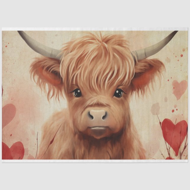 Niedlich Baby Highland Cow Valentine Hearts Seidenpapier (Vorderseite)