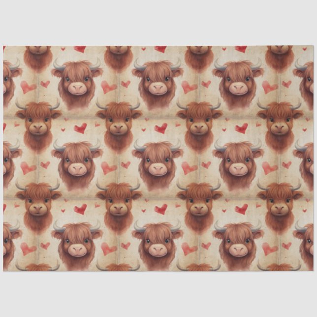 Niedlich Baby Highland Cow Valentine Herzmuster Seidenpapier (Vorderseite)