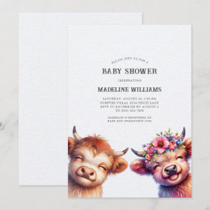 Niedlich Baby Highland Cows Kinderdusche Einladung