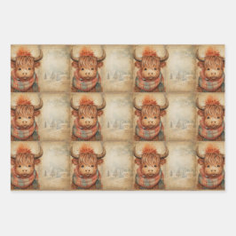 Niedlich Baby Highland Kuh Winter Weihnachten Geschenkpapier Set