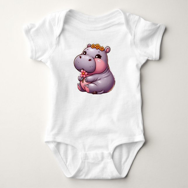 Niedlich Baby Hippo Baby Wear Strampler (Vorderseite)