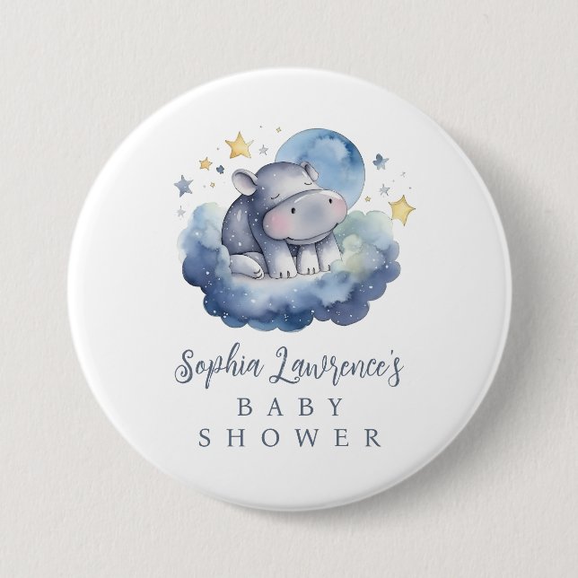 Niedlich Baby Hippo Babydusche Button (Vorderseite)