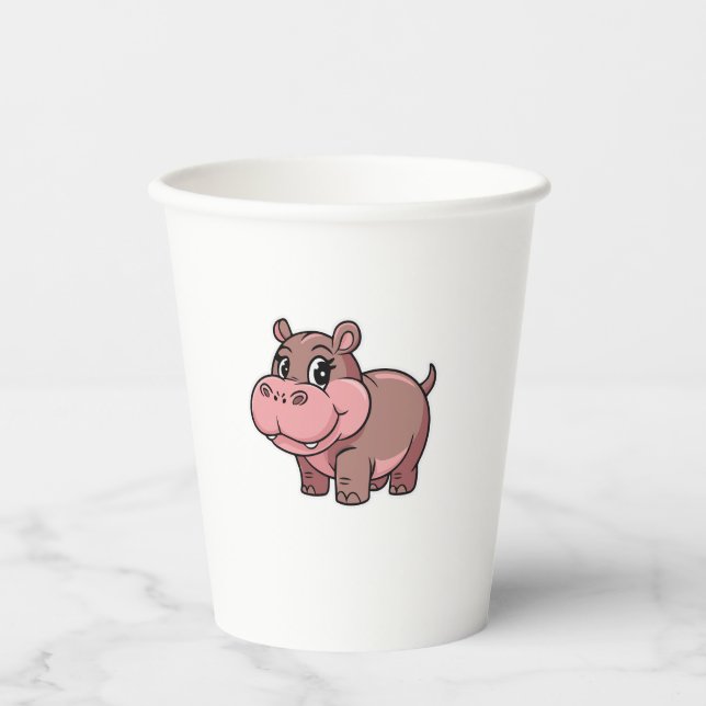 Niedlich Baby Hippo Moo Deng Long Sleeve T - Shirt Pappbecher (Vorderseite)