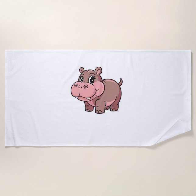 Niedlich Baby Hippo Moo Deng Long Sleeve T - Shirt Strandtuch (Vorderseite)